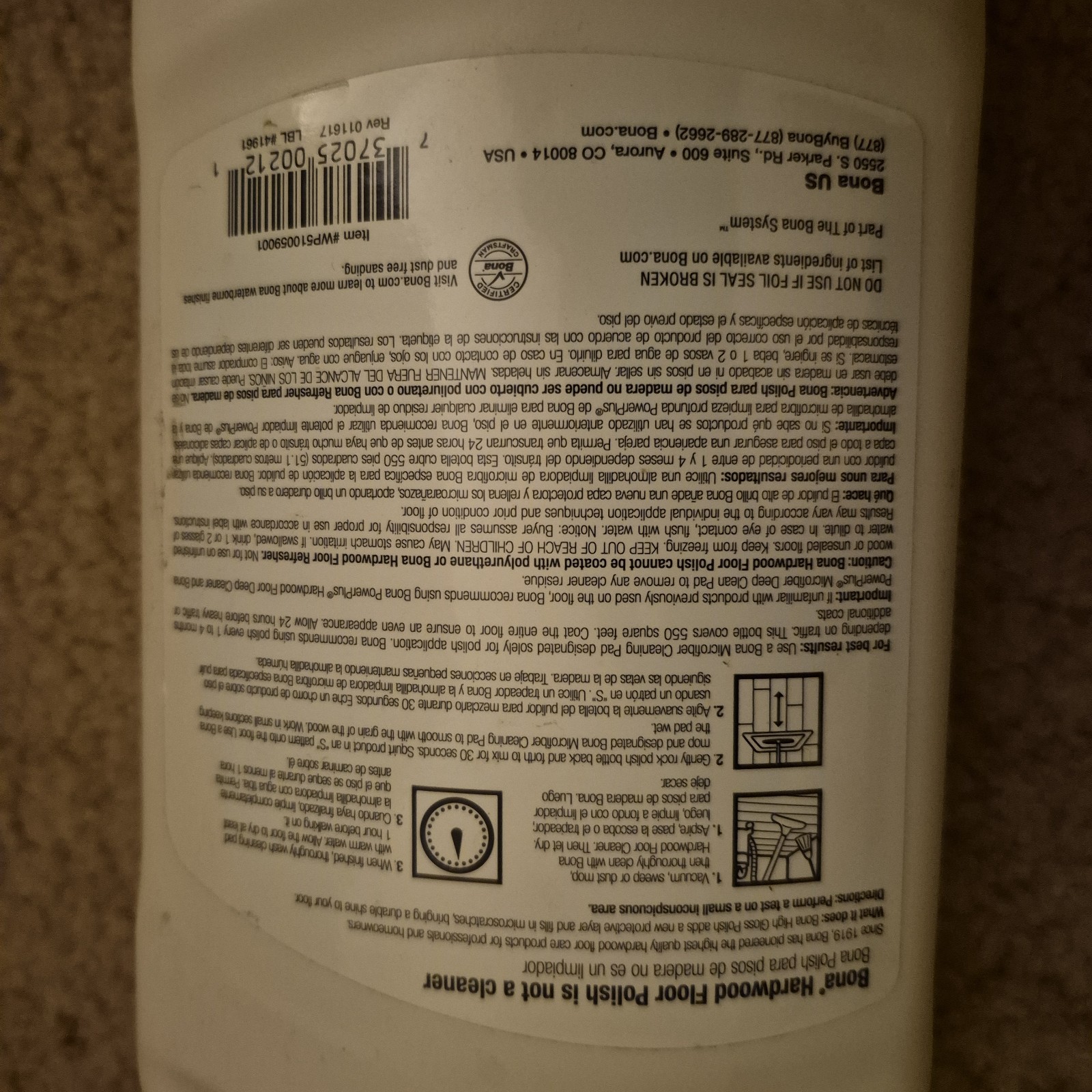 Bona High Gloss Hardwood Floor Polish restores shine finished wood floors 36 oz