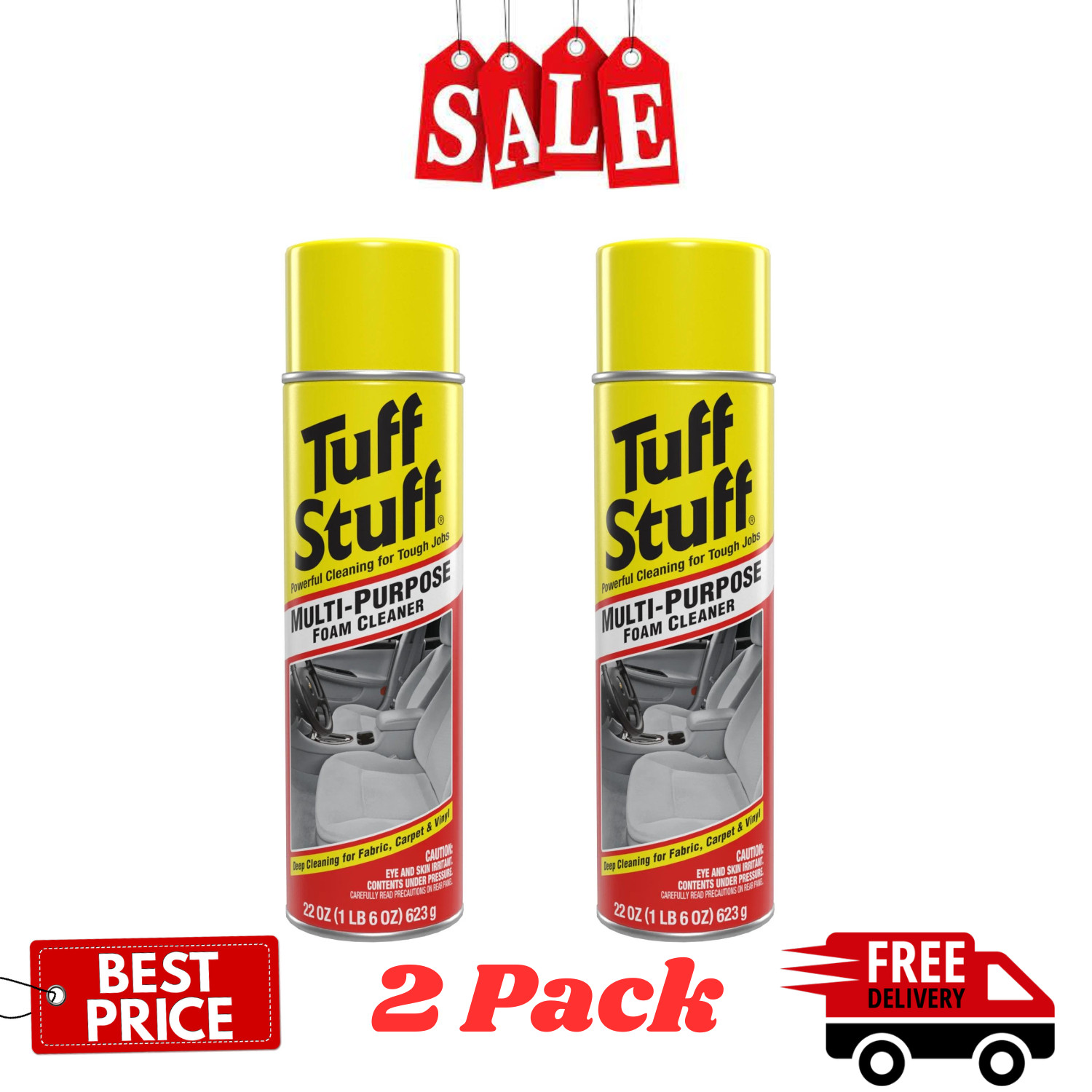 (2 Pack) Tuff Stuff Multi Purpose Foam Cleaner For Fabric, Carpet & Vinyl, 22 Oz