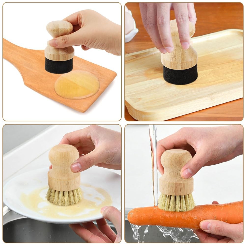 Cutting Board Oil Wax Applicator and Scrub Brush Set- Natural Bamboo with Sis…