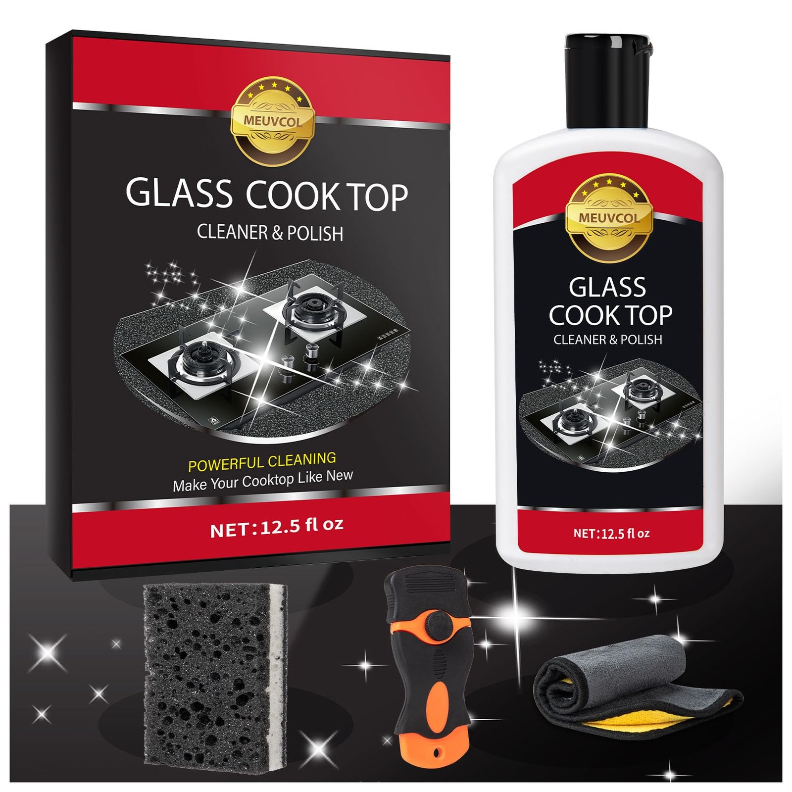 Glass Stove Top Cleaner Kit, 12 Oz Glass Cooktop Cleaner NonAbrasive, Stove O…