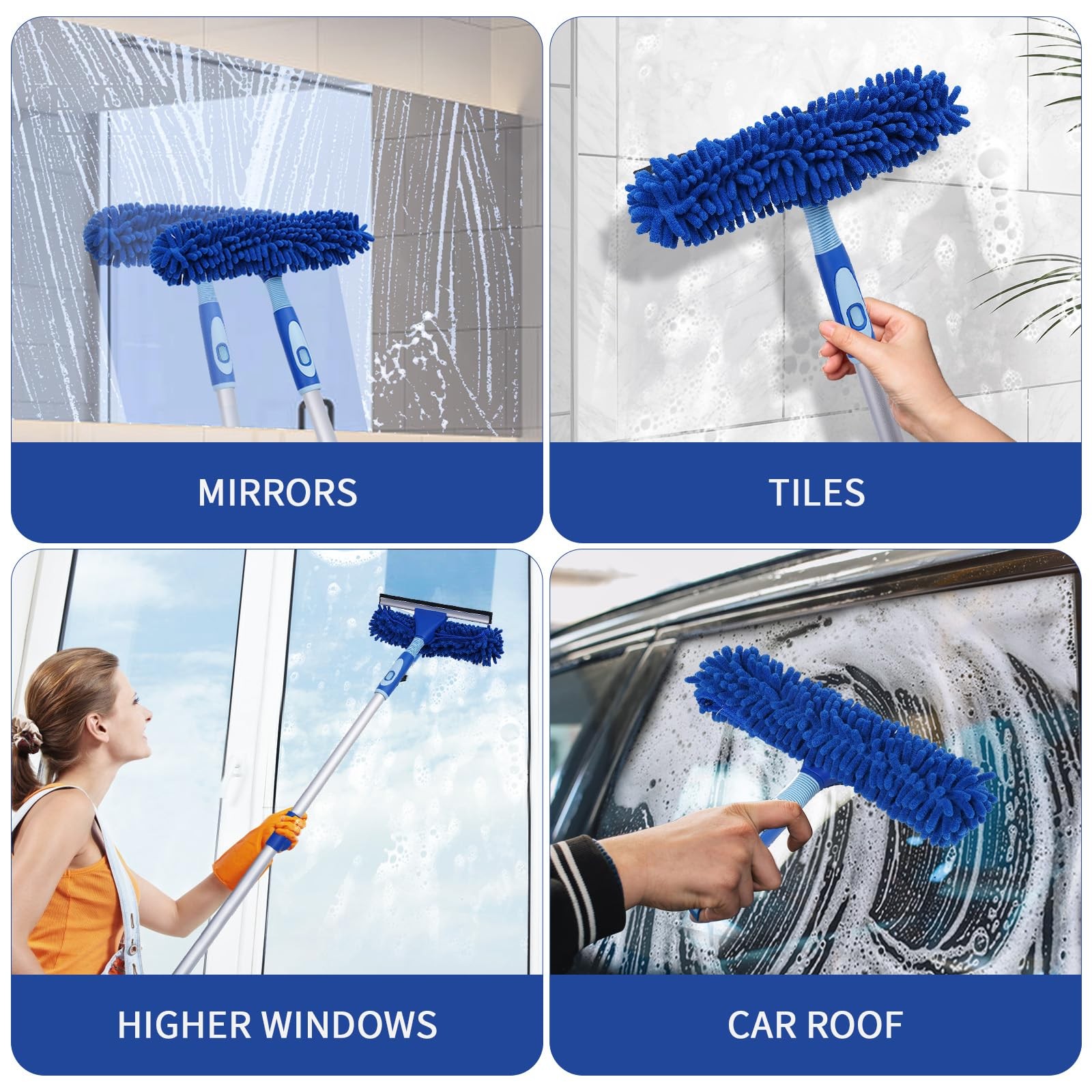 Professional Window Squeegee Kit – 62″ Lightweight Aluminum Pole, 2 in 1 Rota…