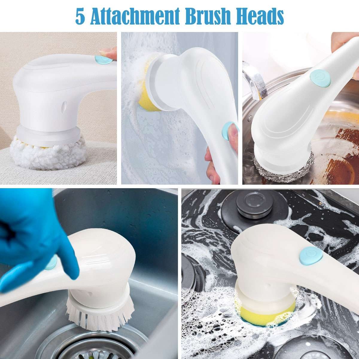 5 in 1 Electric Spin Scrubber Cordless Cleaning Brush Rotating Bathroom Clean US