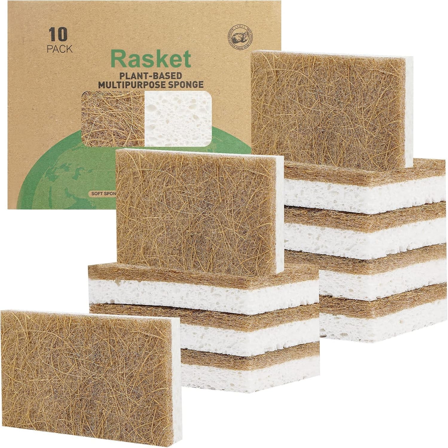 10 Pack Biodegradable Natural Sponges Kitchen – Compostable Cellulose and