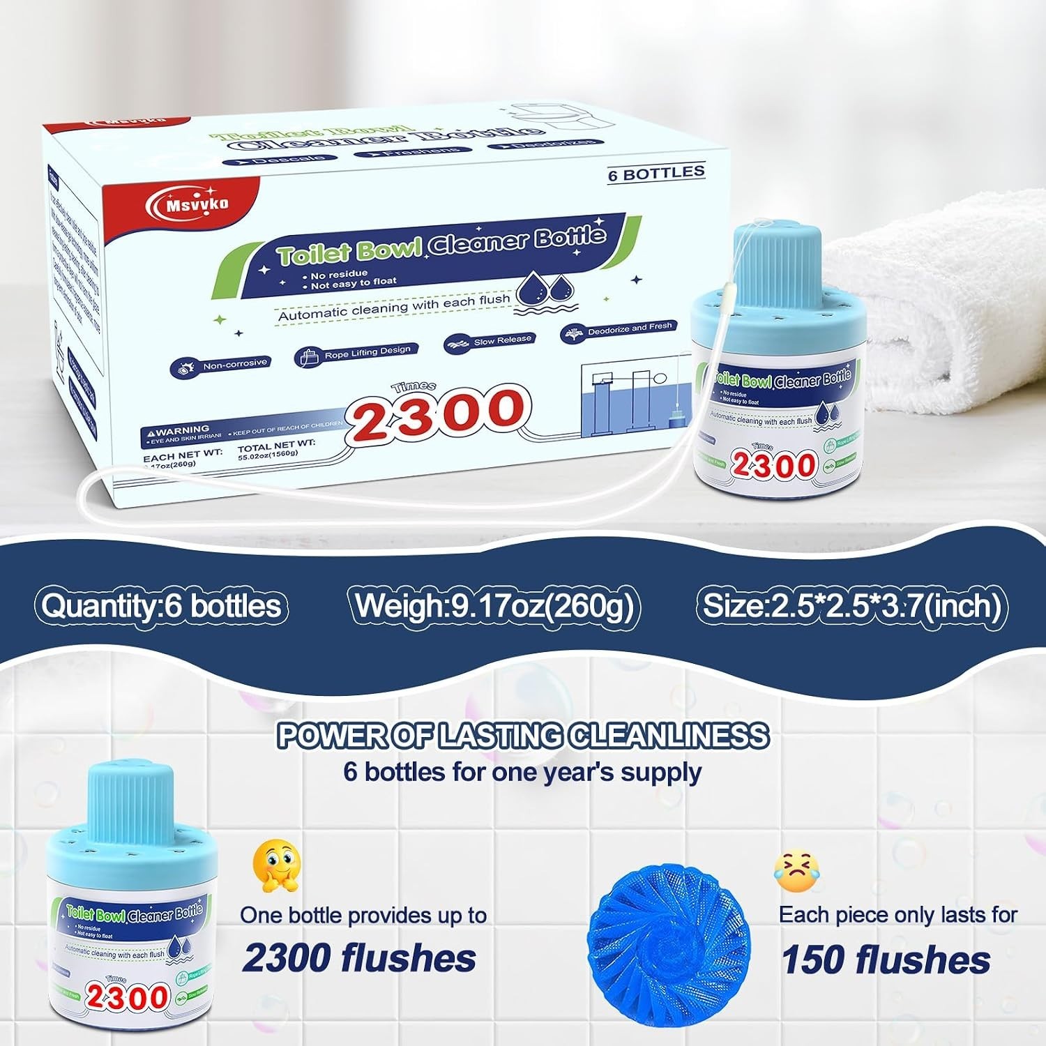Effortless Toilet Maintenance: Long-Lasting Blue Cleaning Tablets – 2300 Flushes