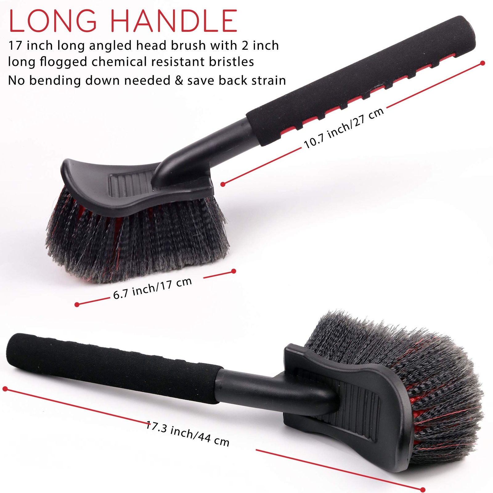 Long Handle Wheel Tire Body Brush, 17.5” Car Wash Brush for Easy Scrubbing, D…