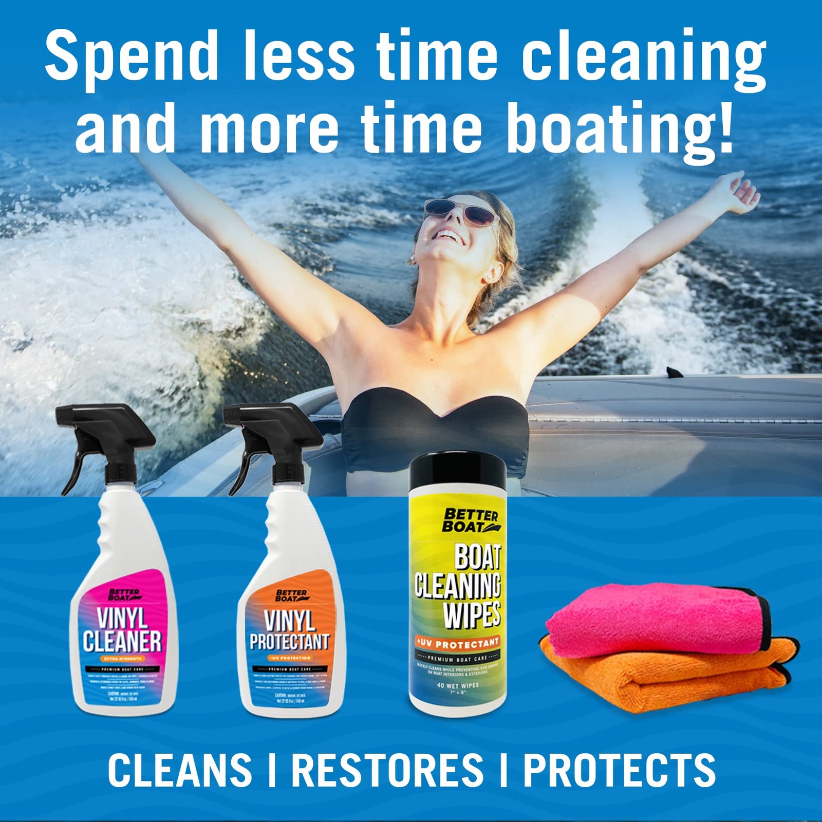 Boat Interior Cleaning Kit, Marine Vinyl Protectant and Cleaner, Wipes, Micro…