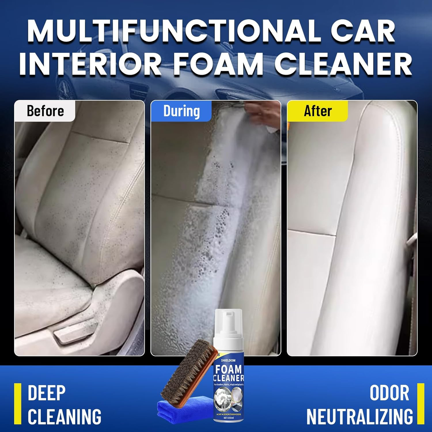 SHIELDOM Car Interior Cleaner Kit Multifunctional Car Seat Foam Cleaner Powerful