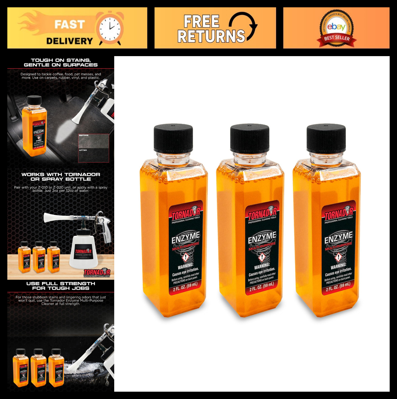 Multi-Purpose Enzyme Cleaner 2oz 3-Pack | Heavy-Duty Spot & Stain Remover & Odor