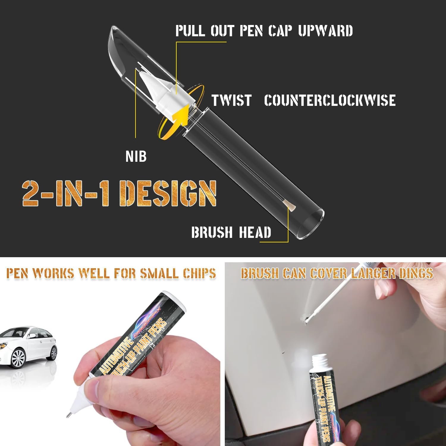 Pearl White Car Paint Touch Up, Auto Pearl White Touch Up Paint Pen, Two-In-One