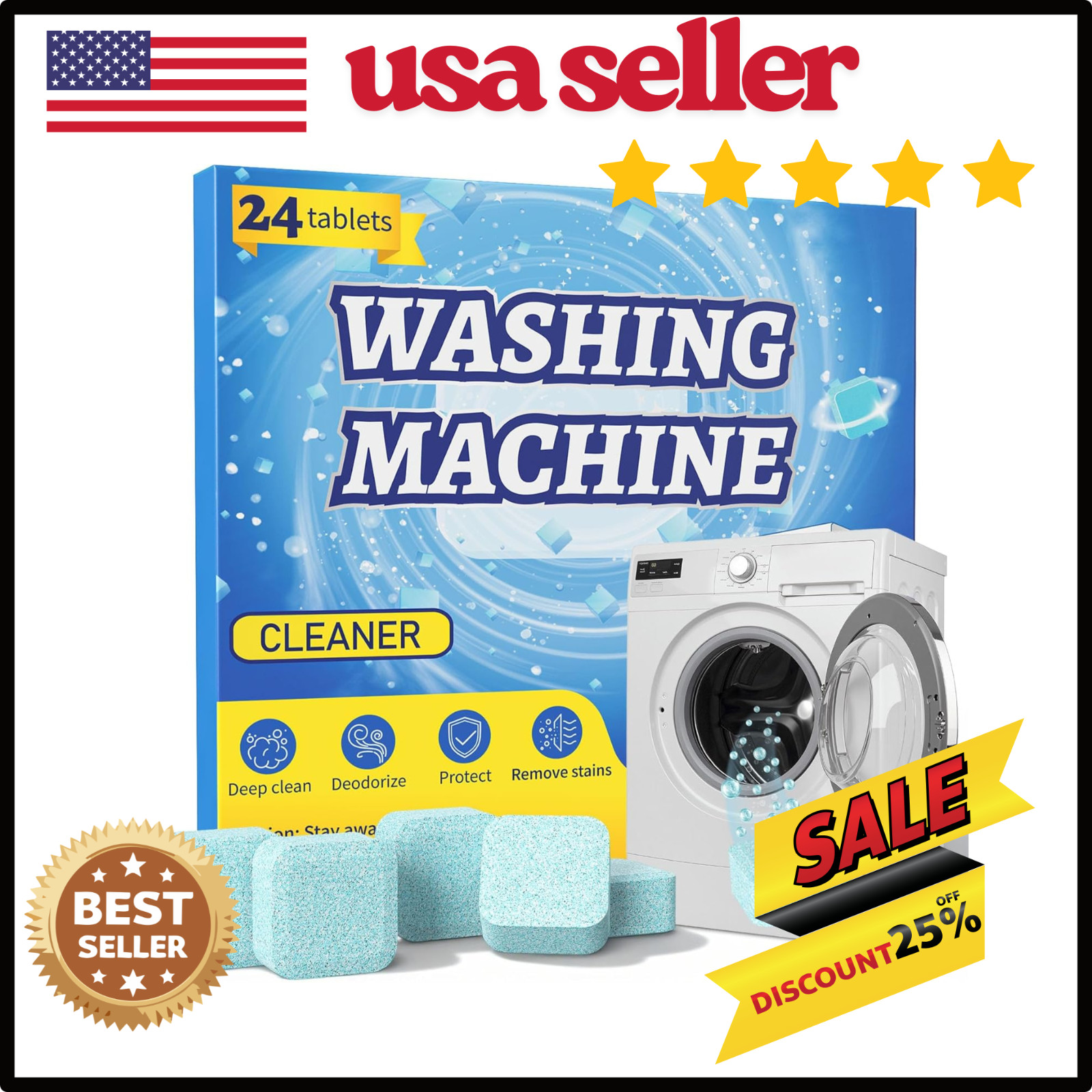 Uproot Clean Washing Machine Cleaner Tablets – 24 Pack for a 12 Month Supply. Fo