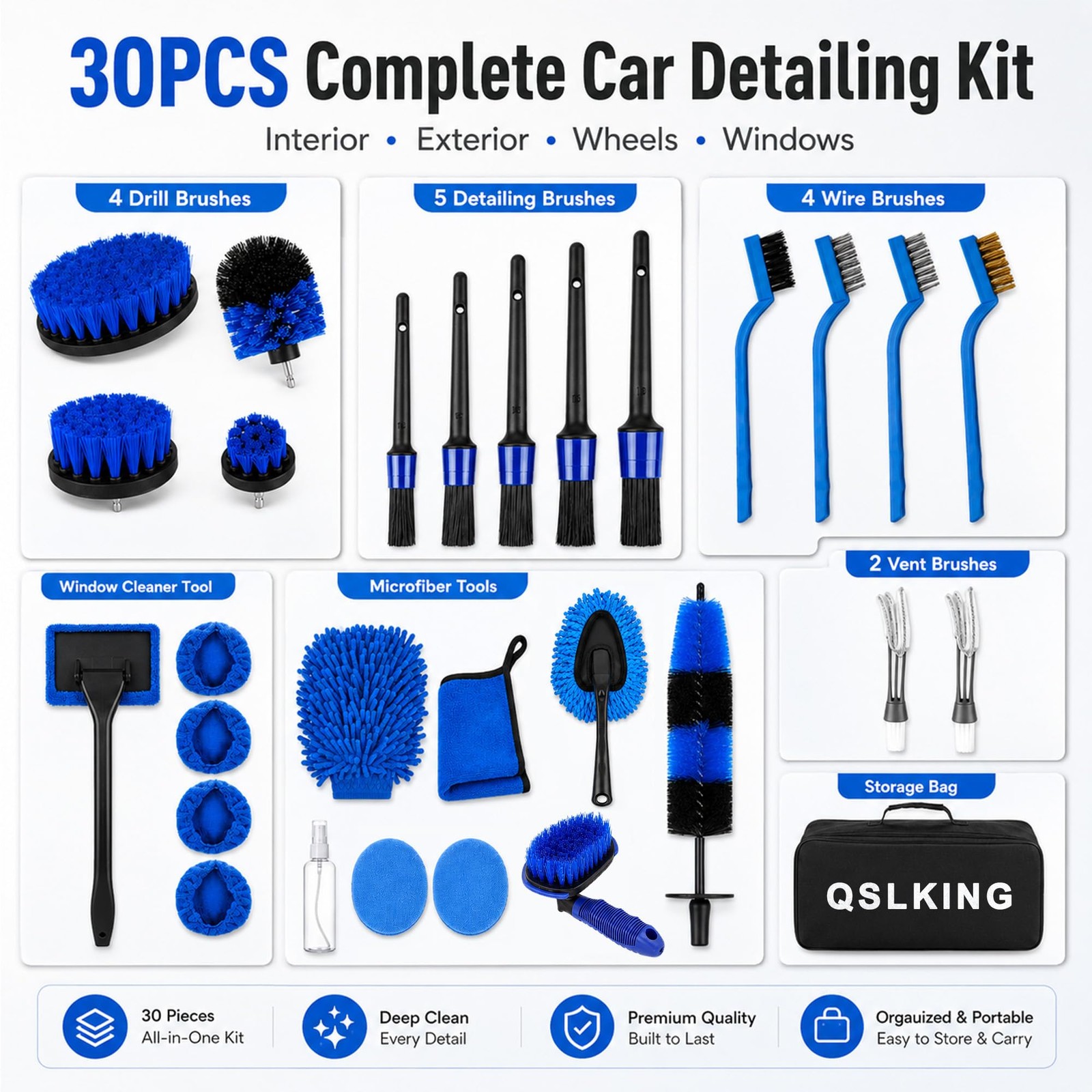 QSLKING 30 PCS Car Detailing Kit – Car Cleaning Wash Brush Set, Auto Interior…