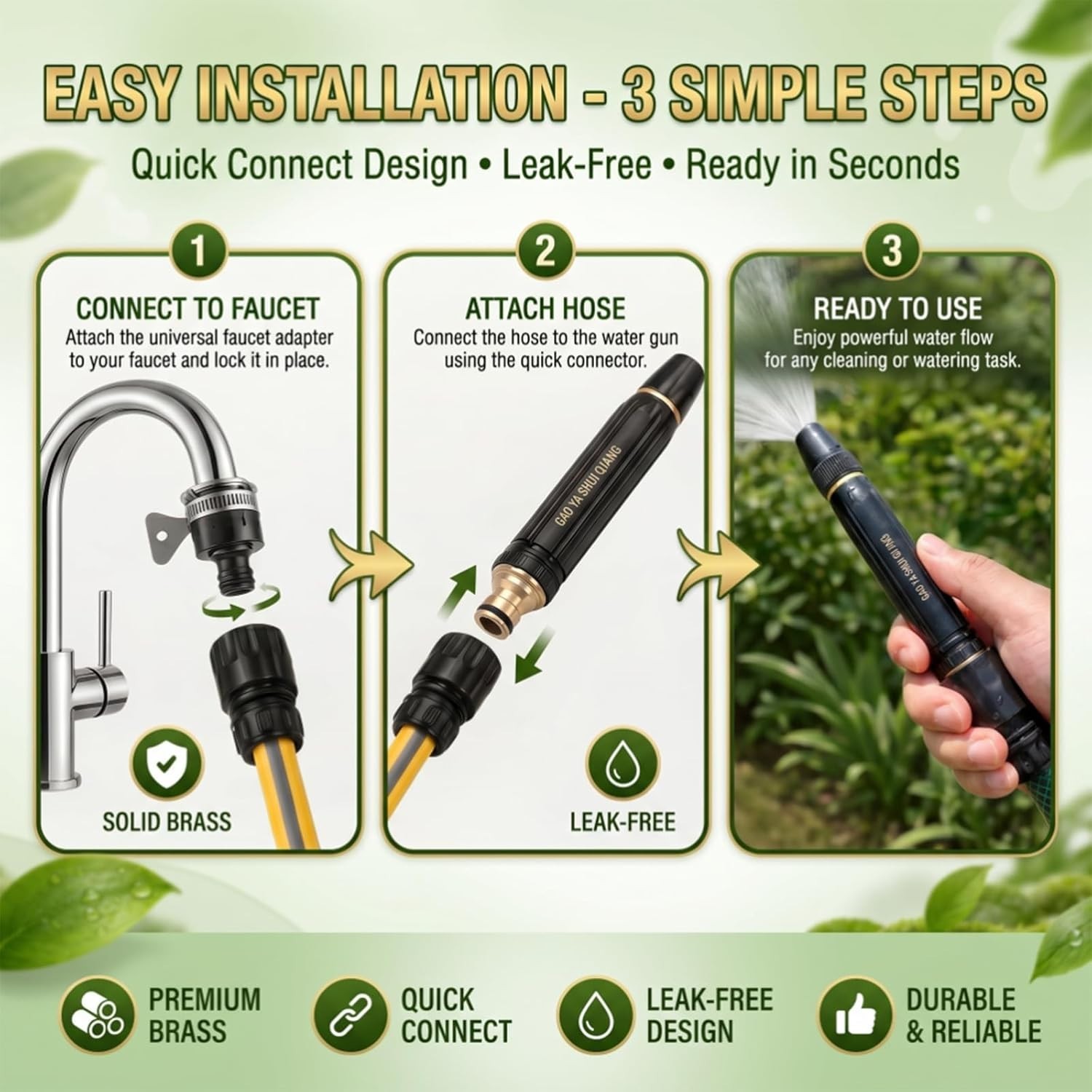 PowerJet High Pressure Water Gun-5-in-1 Nozzle,Garden Hose Pressure Booster,3000