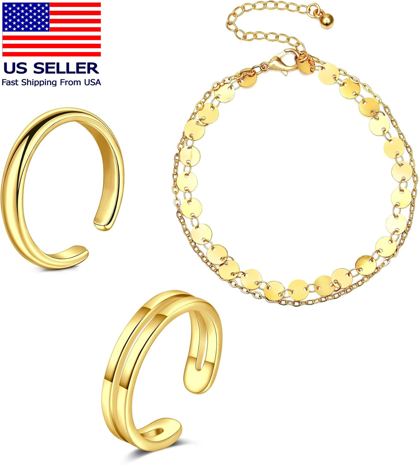 Toe Rings for Women Gold Silver Toe Ring Non Tarnish Ankle Bracelets for Women W