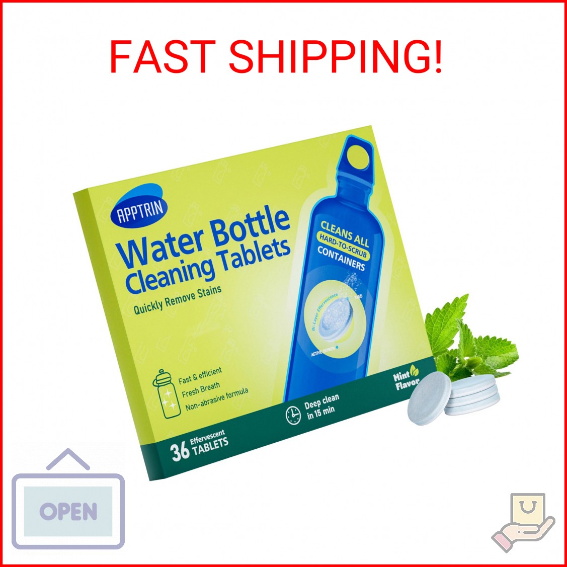 apptrin Water Bottle Cleaning Tablets, 36 Pack Bottle Clean Tablet Hydration Bla