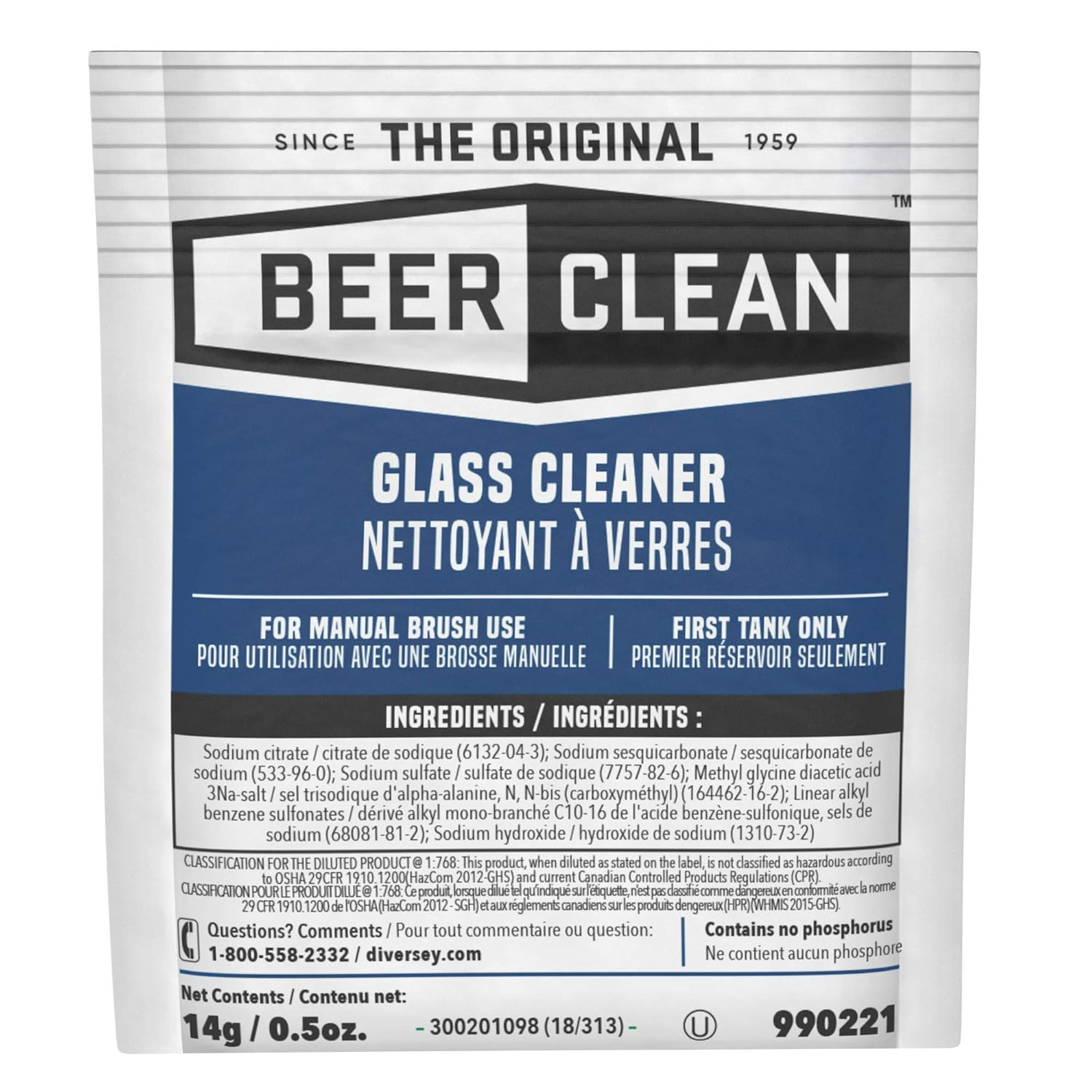BEER CLEAN Bar Glass Cleaner, 0.5 Oz Packets (100-Pack) – Concentrated Powdered