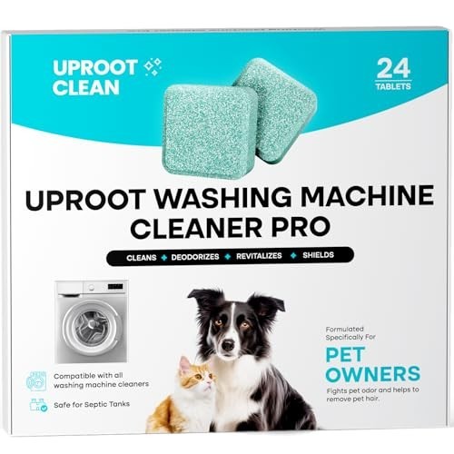 Washing Machine Cleaner Tablets – 24 Pack, Pet Safe, HE & Front Load Compatible,
