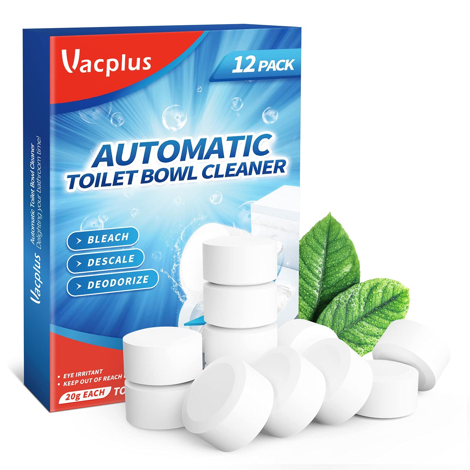 Toilet Bowl Cleaner Tablets 12 Pack Automatic Descaling Deodorizing Heavy Duty
