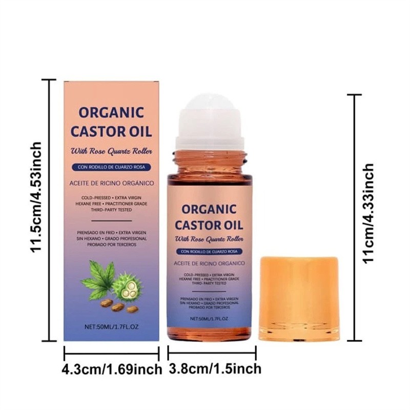 Organic Golden Castor Oil Roll-On with Rose Quartz for Skin,Hair&Wrinkle