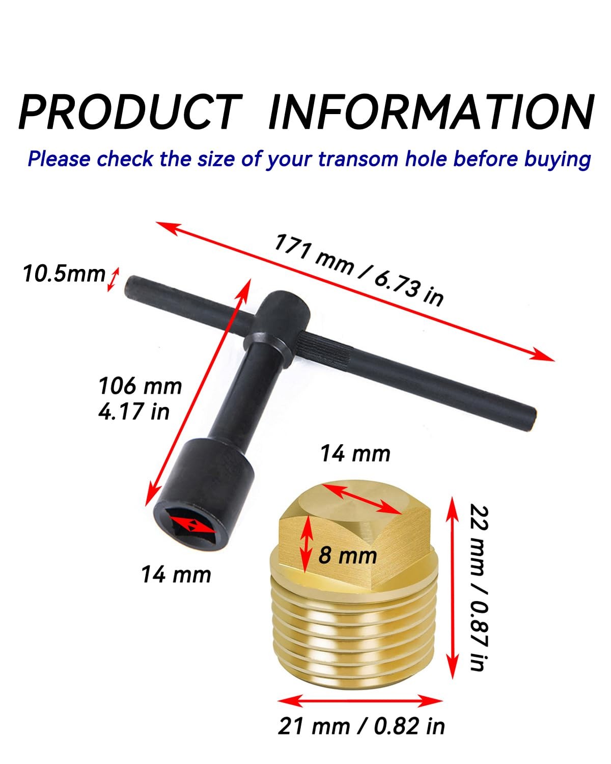 Solid Boat Plug 1/2 Inch Drain Plugs with T Handle Wrench Tool Kit for Most …