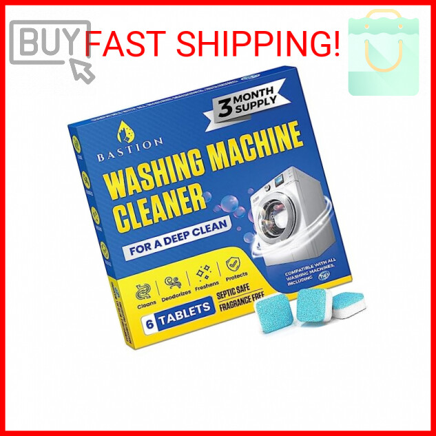 Bastion Washing Machine Cleaner Tablets, Deodorizer & Descaler (Pack of 6) | HE