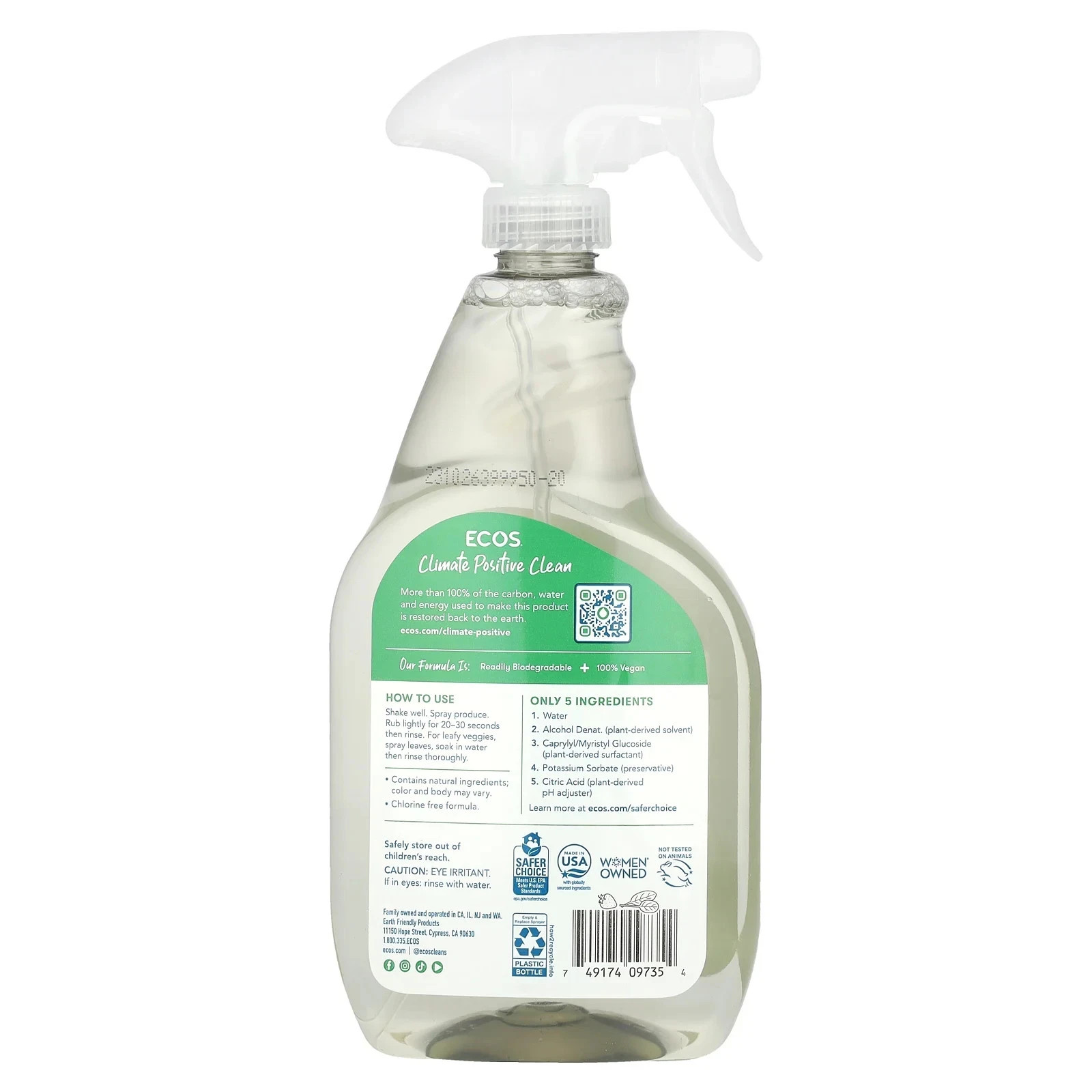 ECOS Plant Powered, Fruit + Veggie Wash, 22 fl oz (650 ml) 1PACK