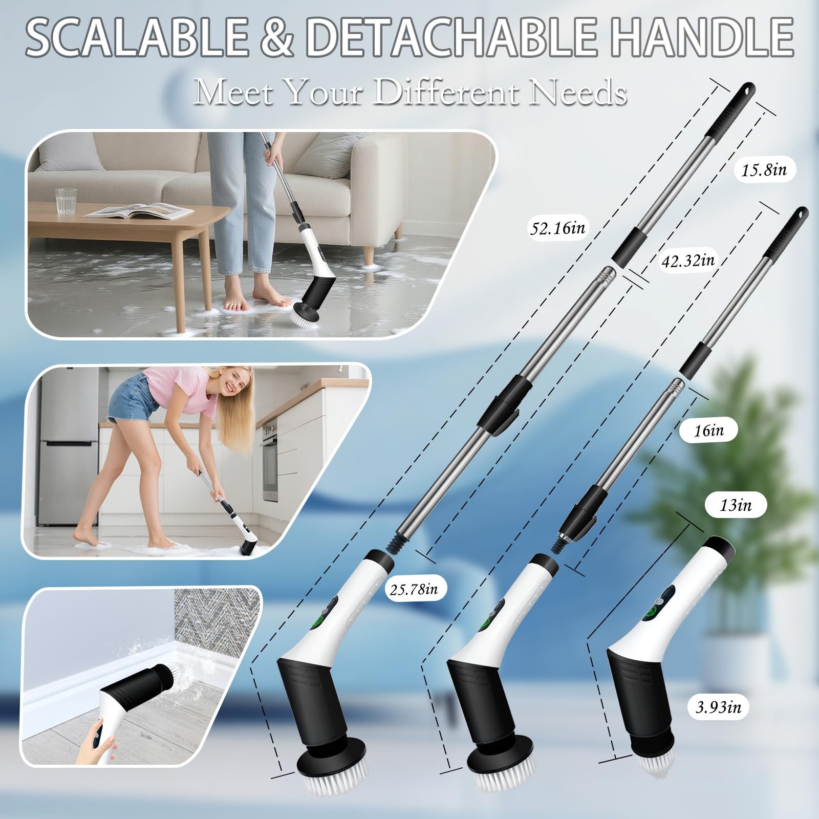 Spin Scrubber,9-In-1Multifunctional Cleaning Brush with Detachable Handle,9 R…