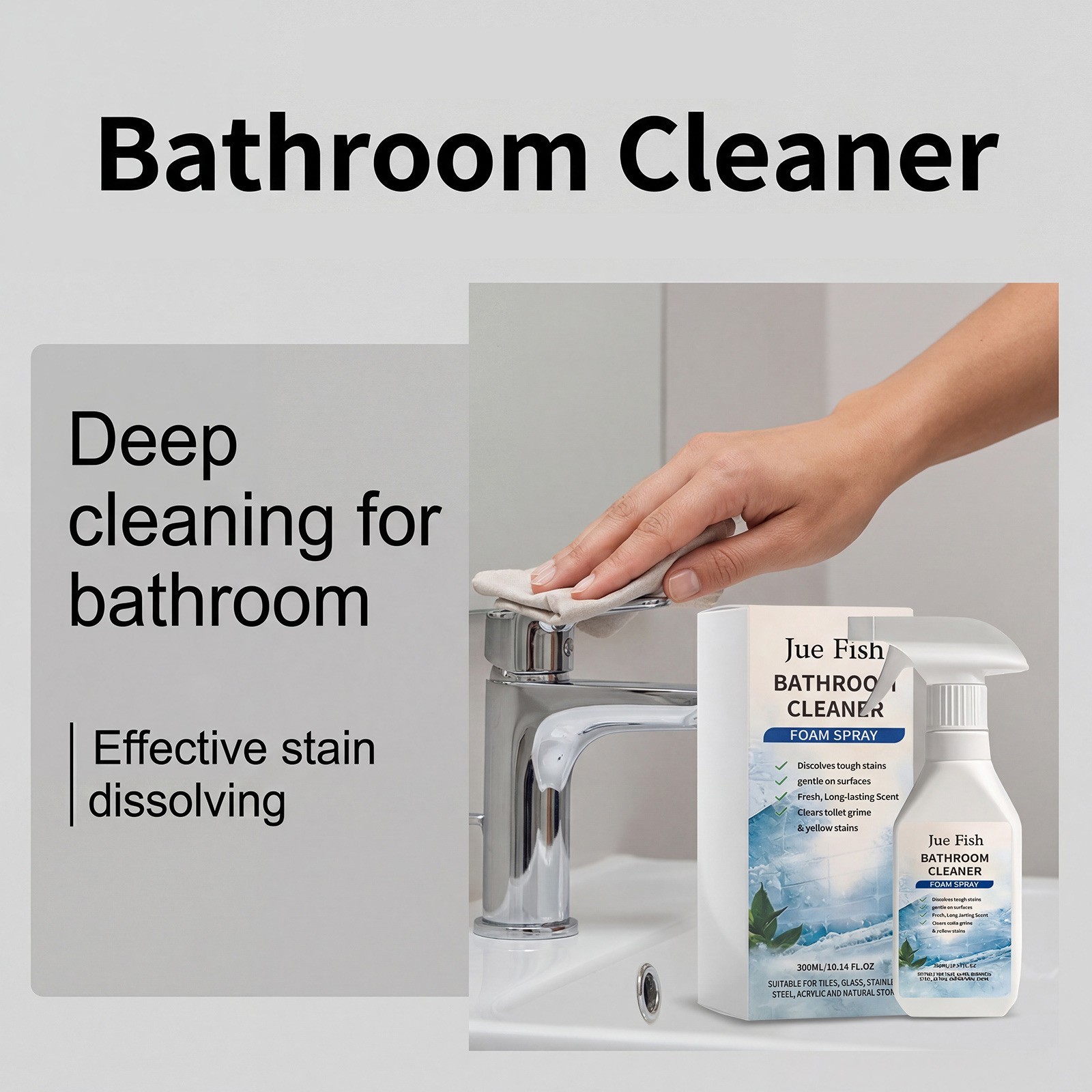 Multi-Purpose Bathroom Foam Spray, Effective Scale Remover for All Surfaces