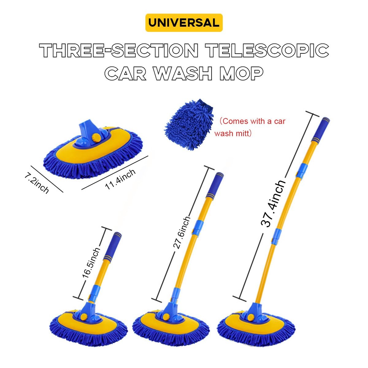 Car Wash Brush Kit, 40″ Auto Wash Mop with 15° Curved Extendable Long Handle,…