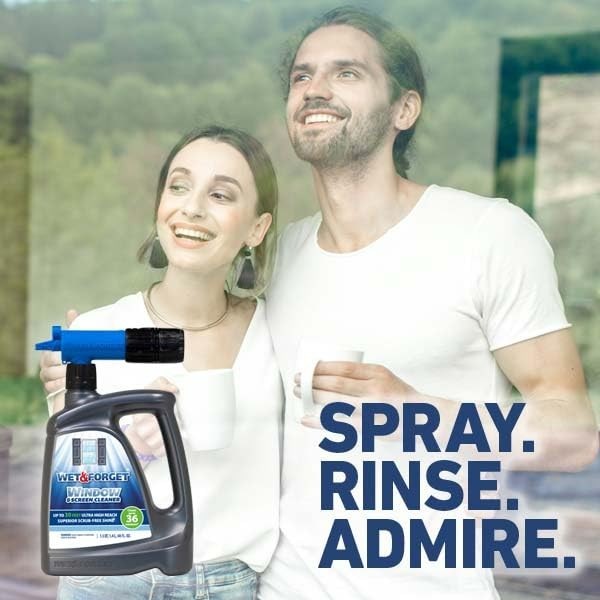 Outdoor Window & Screen Cleaner Spray – No Scrubbing, 48oz Pack of 2, Hose Attac