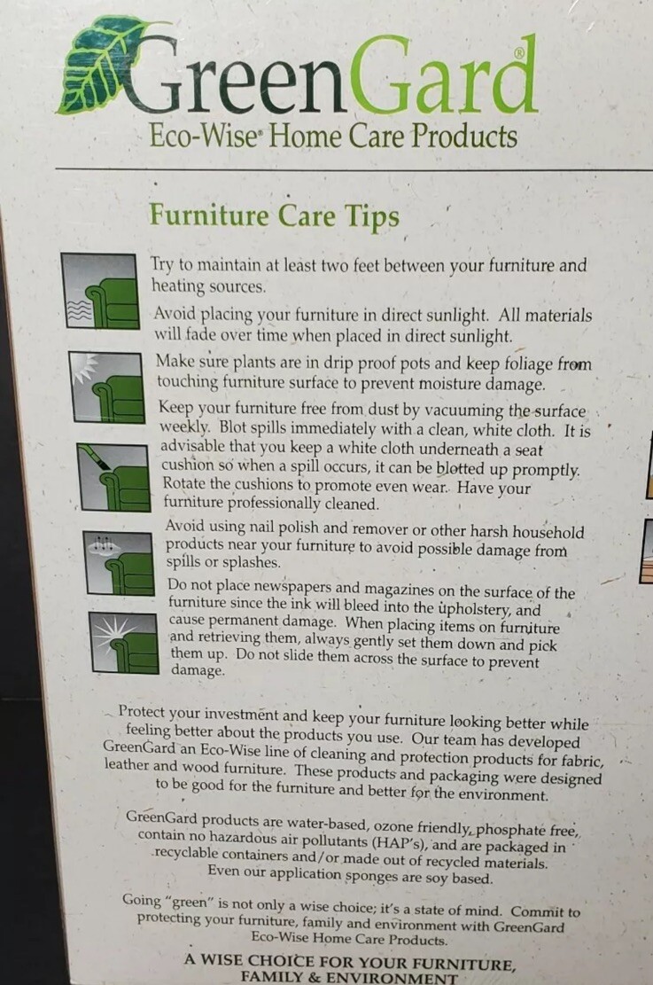 GREENGARD ECO WISE HOME CARE PRODUCTS FOR FABRIC LEATHER WOOD NEW IN SEALED…