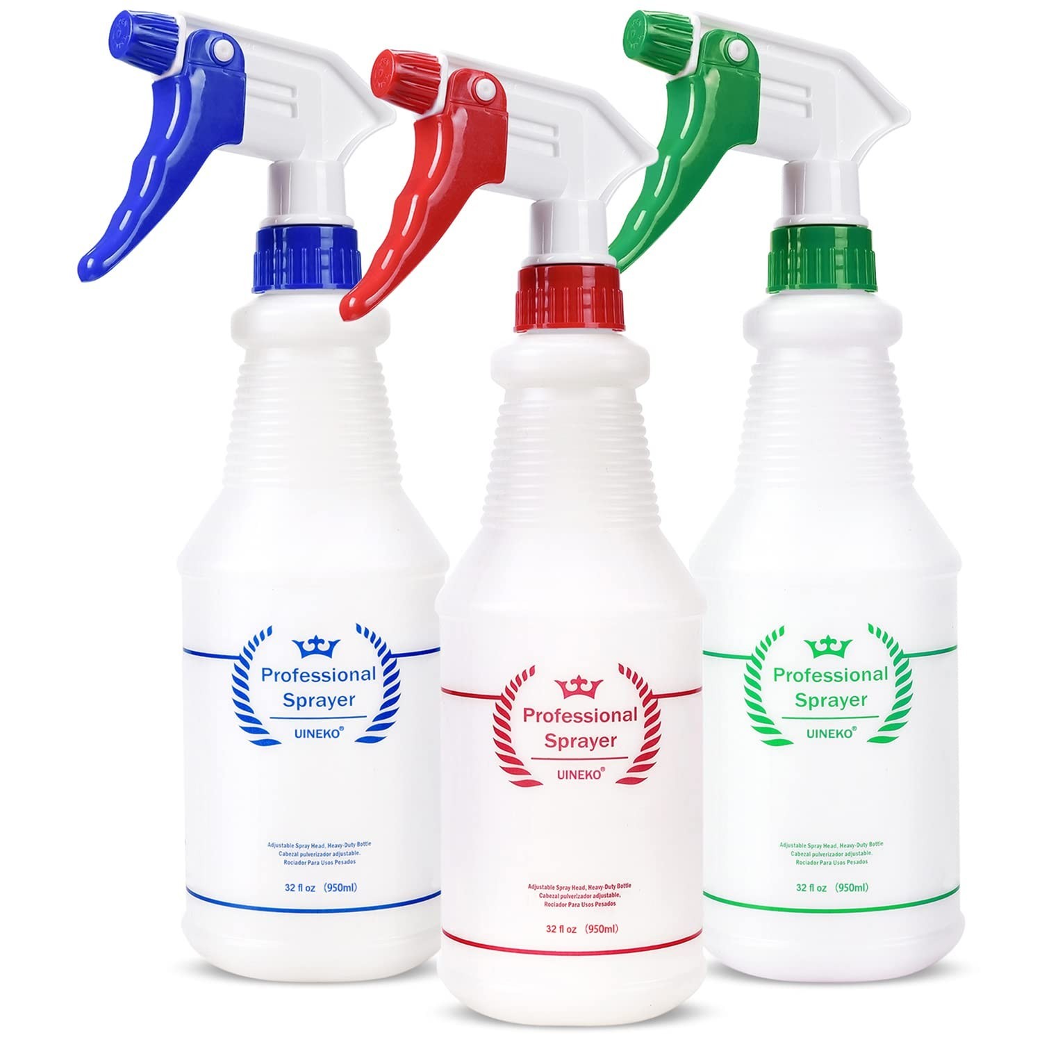 3 Pack Heavy Duty Plastic Spray Bottles 32 Oz – Leak Proof, Adjustable Nozzle fo