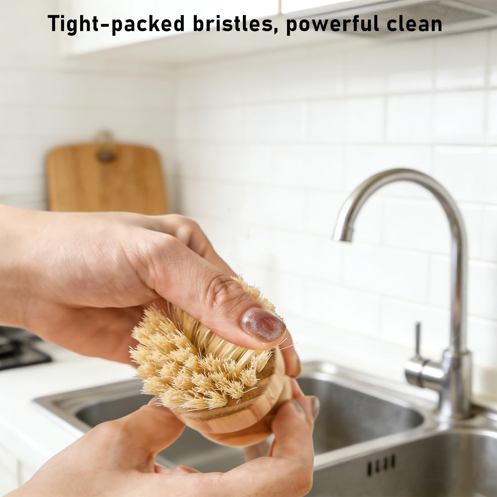 Dish Brush Set with Holder, Natural Kitchen Dish Scrub Brushes with Drain Rac…