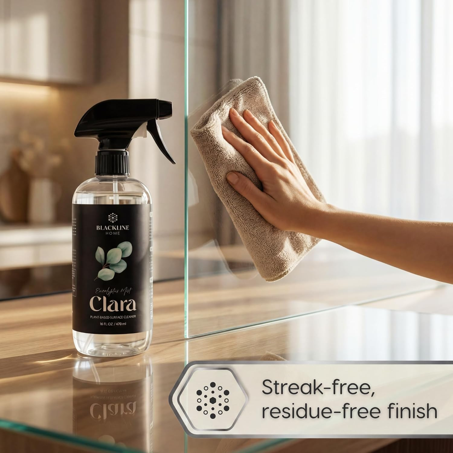 Home Clara — Plant-Based Surface Cleaner — 16 Fl Oz | Streak-Free, Biodegradable