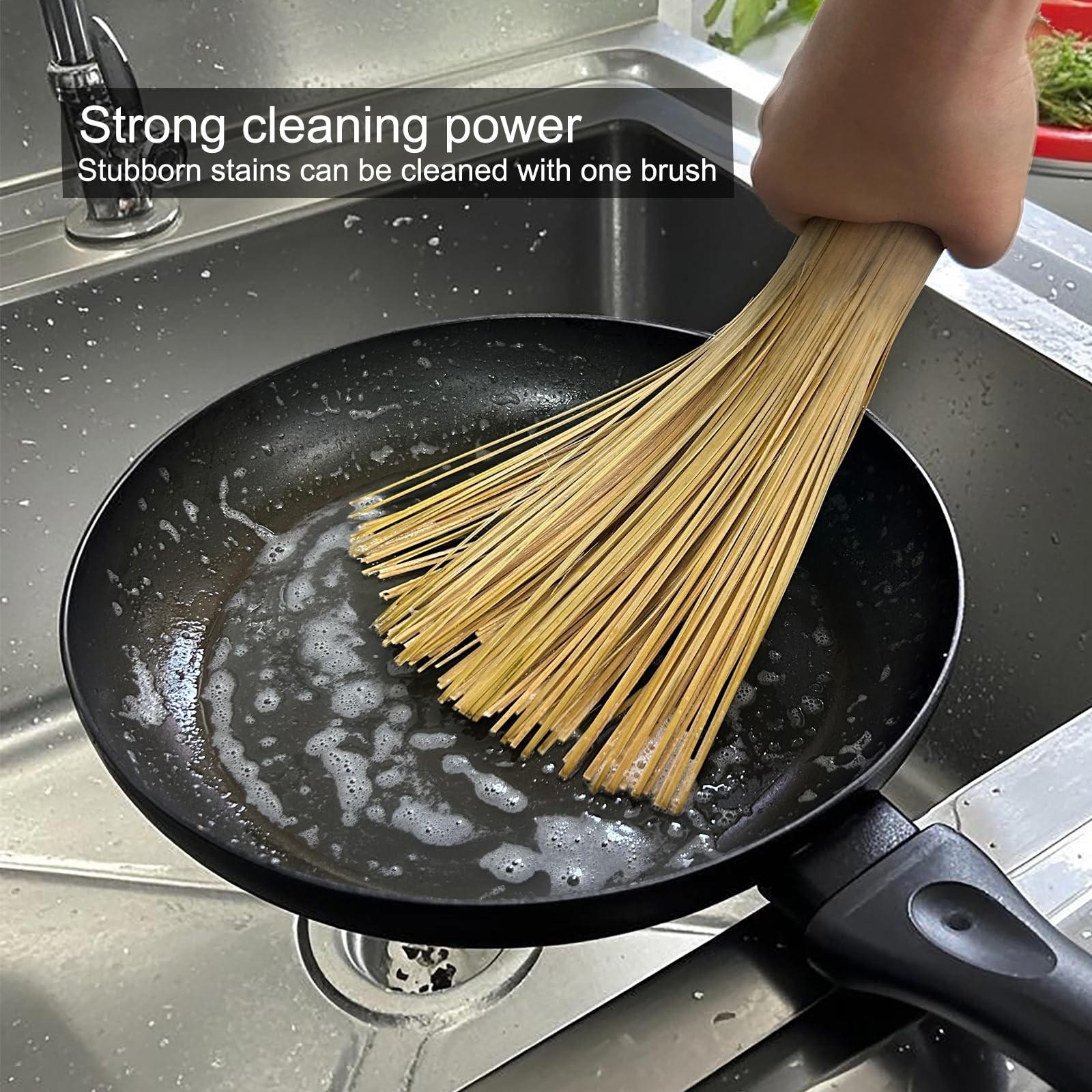 2 Pack Upgraded Bamboo Wok Brush – Long Handle Natural Scrubber for Cast Iron…