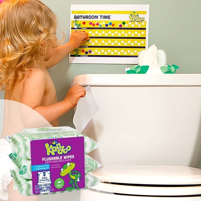 Hypoallergenic Flushable Wipes Kids Travel Case Potty Training Gentle Cleansing