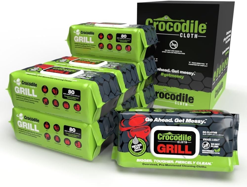 Grill 80 15″ x 10″ Plant-based Cleaning Wipes. Safe on Skin & Multiple Surfaces.