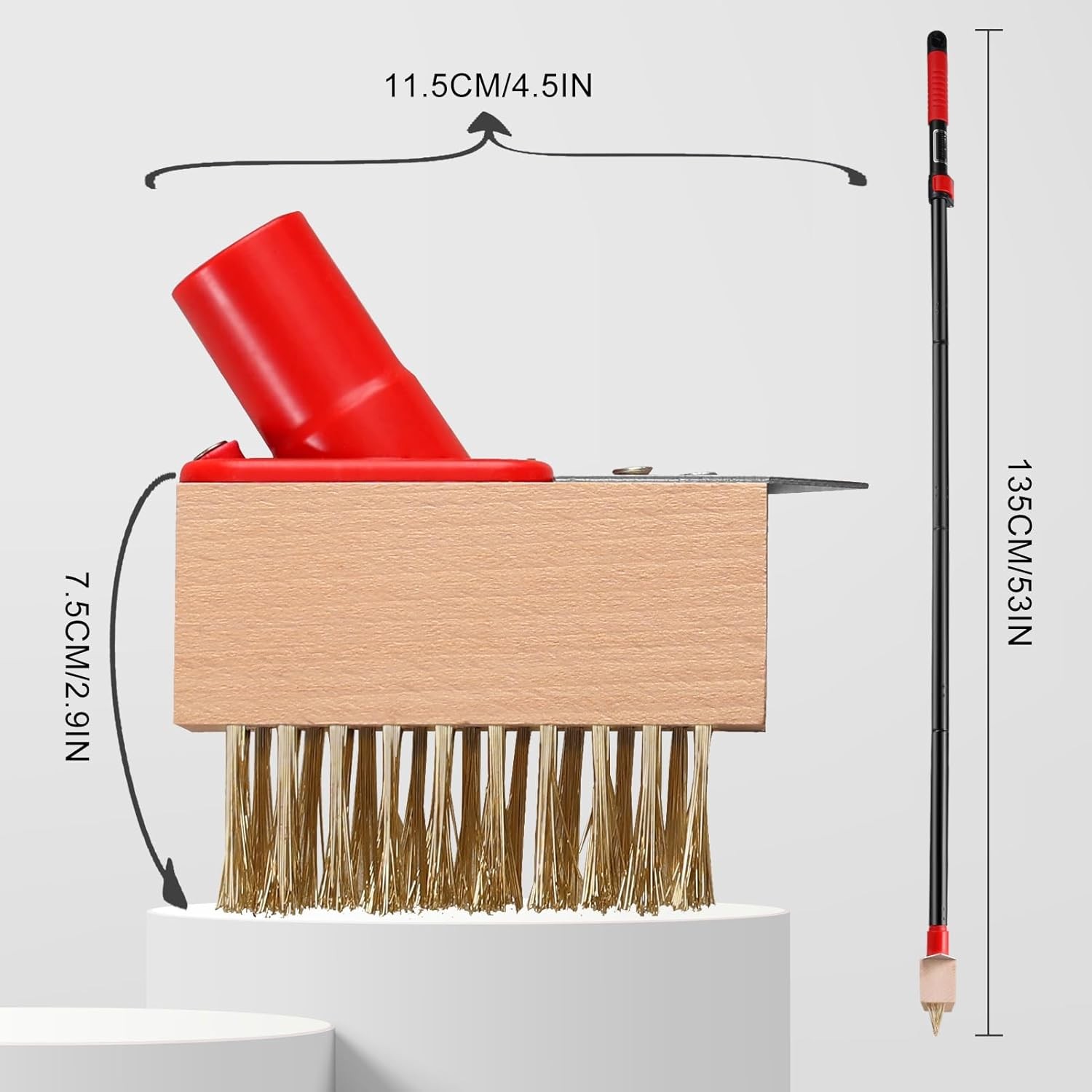 Long-Handled Moss Scraper (53 in), with wire brush and blade, (3 Brush Heads)