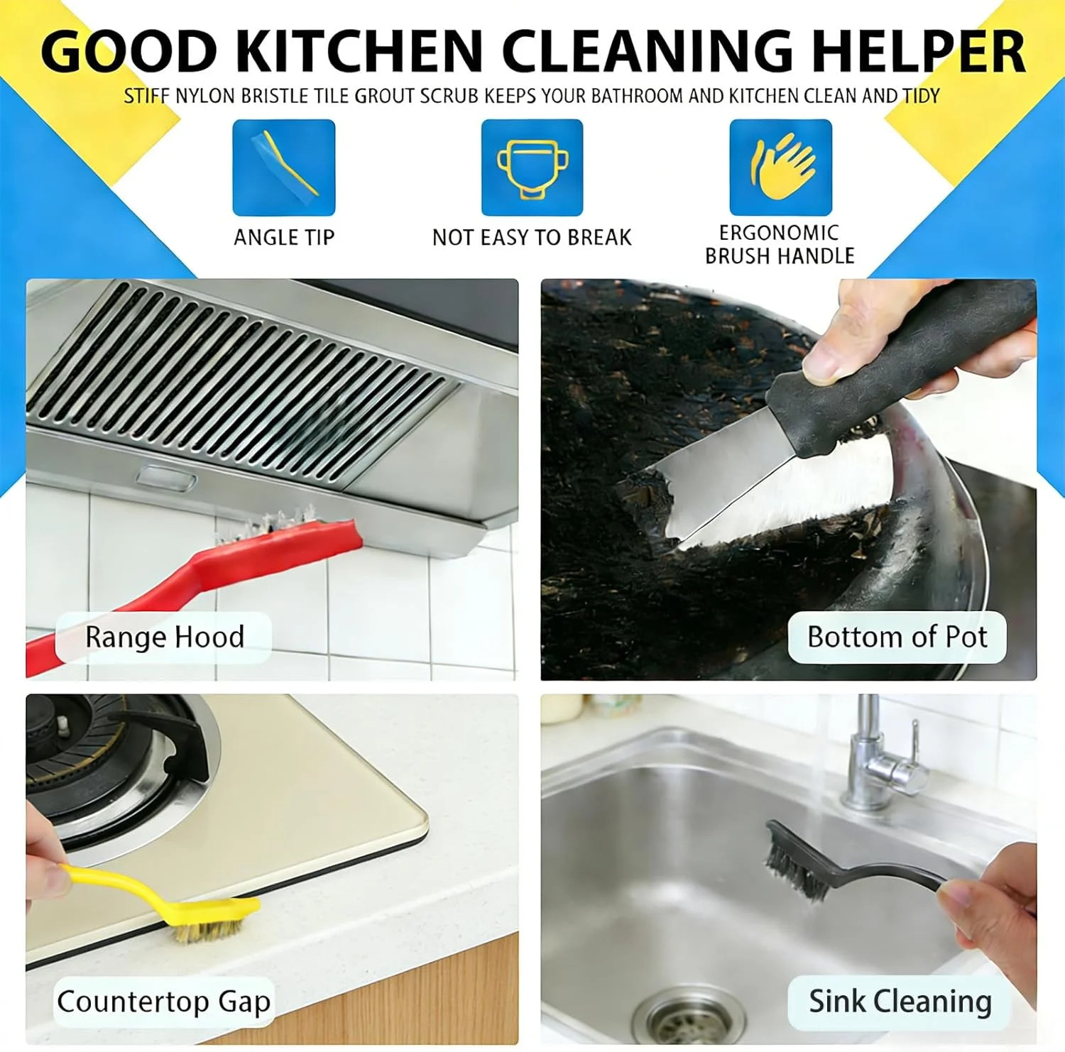 Crevice Cleaning Brush Set (12 Pack) – Hard Bristle Gap Cleaning Tool for Window
