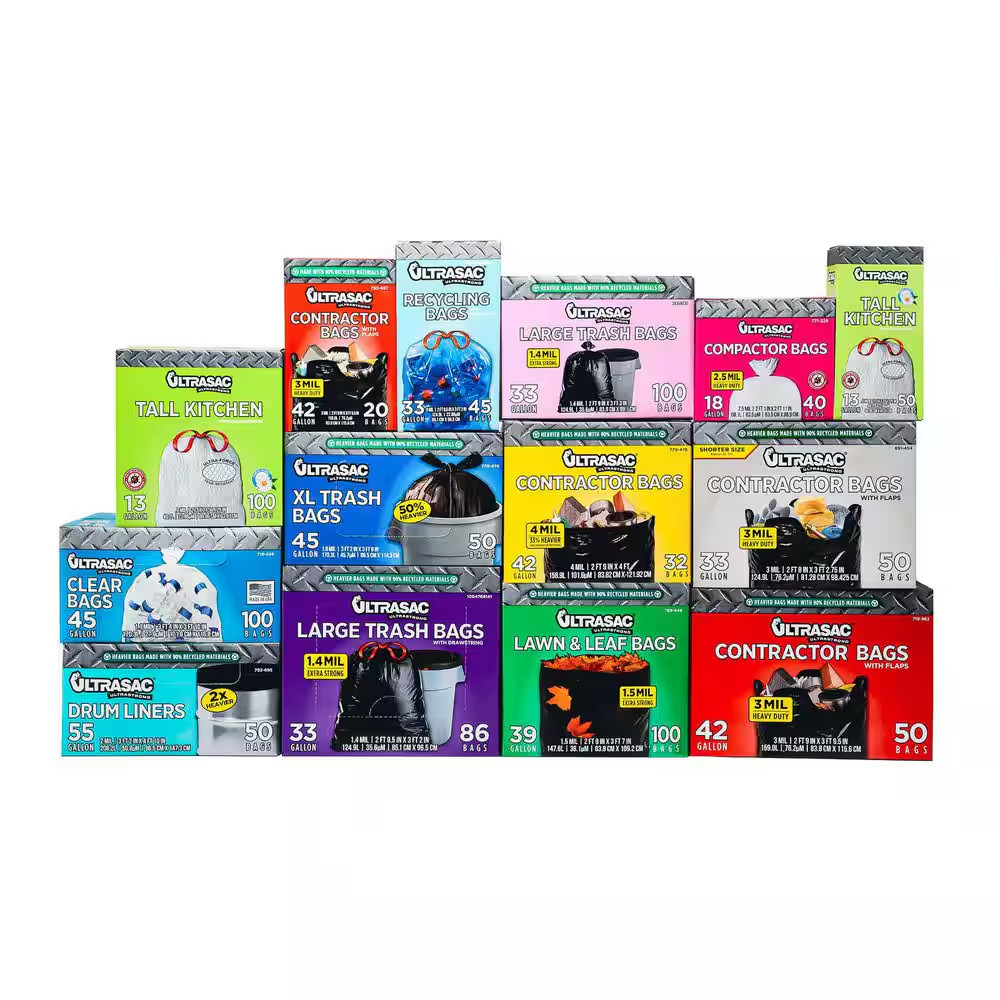 Ultrasac 55 Gal Drum Liner Trash Bags Heavy Duty 2mil 50 Count Industrial Black