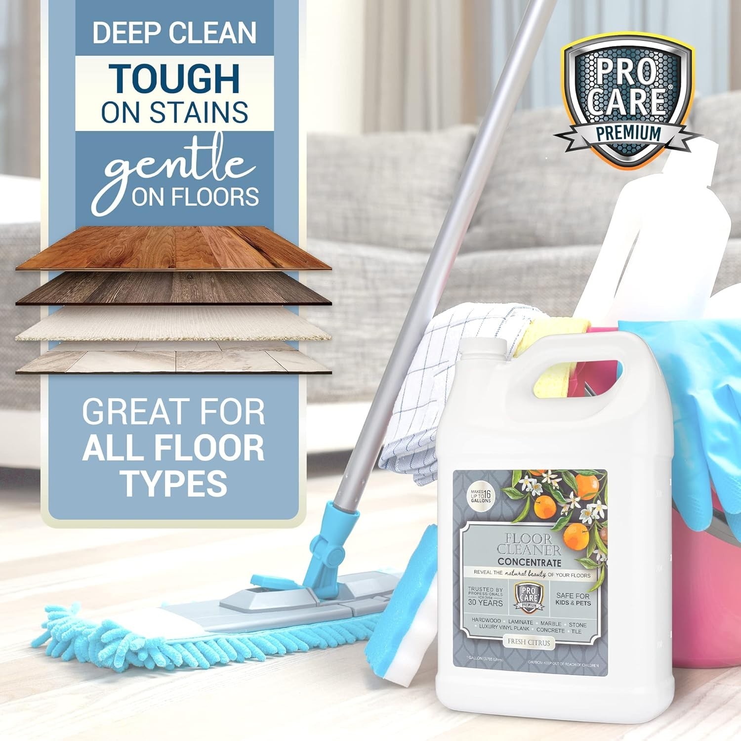 Powerful Citrus Floor Cleaner Concentrate – 128 Fl Oz, Natural Scent, No Residue