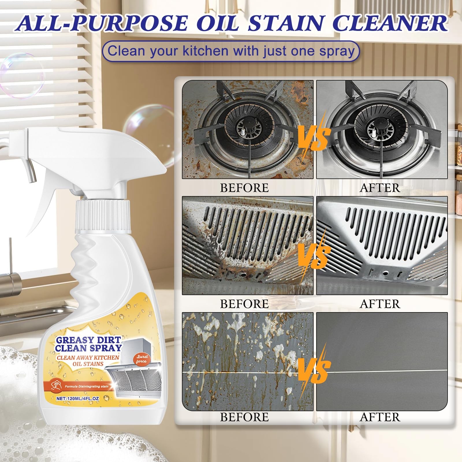 Kitchen Heavy Duty Cleaner Spray,All-Purpose Oil Stain Cleaner,Kitchen Remove…