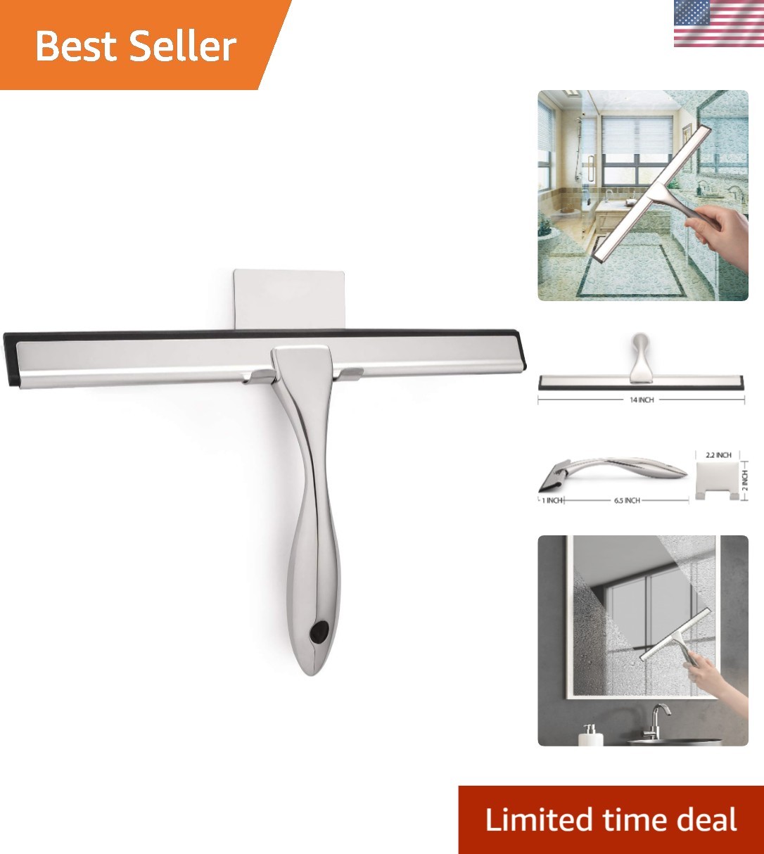 Modern 14-Inch Shower Squeegee with Ergonomic Handle – Streak-Free Shine