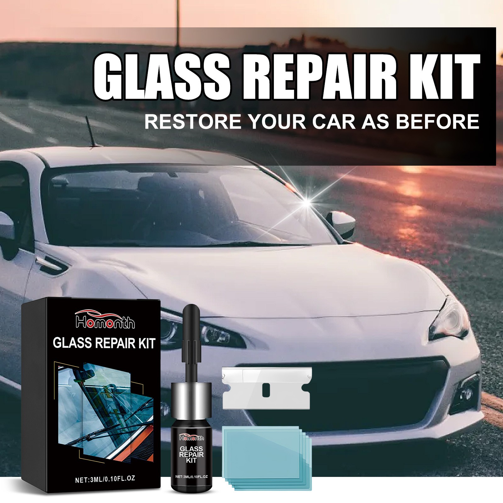 Windshield Repair Kit – Rock Chip & Crack Auto Glass Fix UV Cure DIY