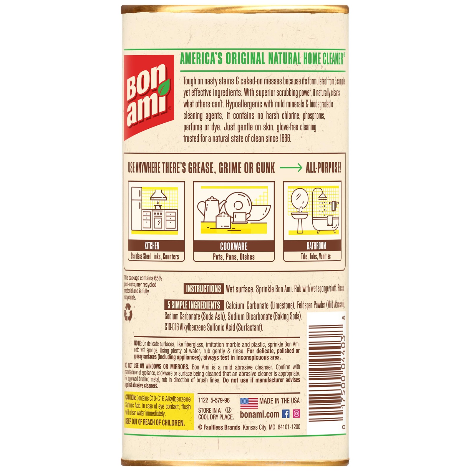 BON AMI Powder Cleanser for Kitchens & Bathrooms – All Types of Surfaces, Cleans