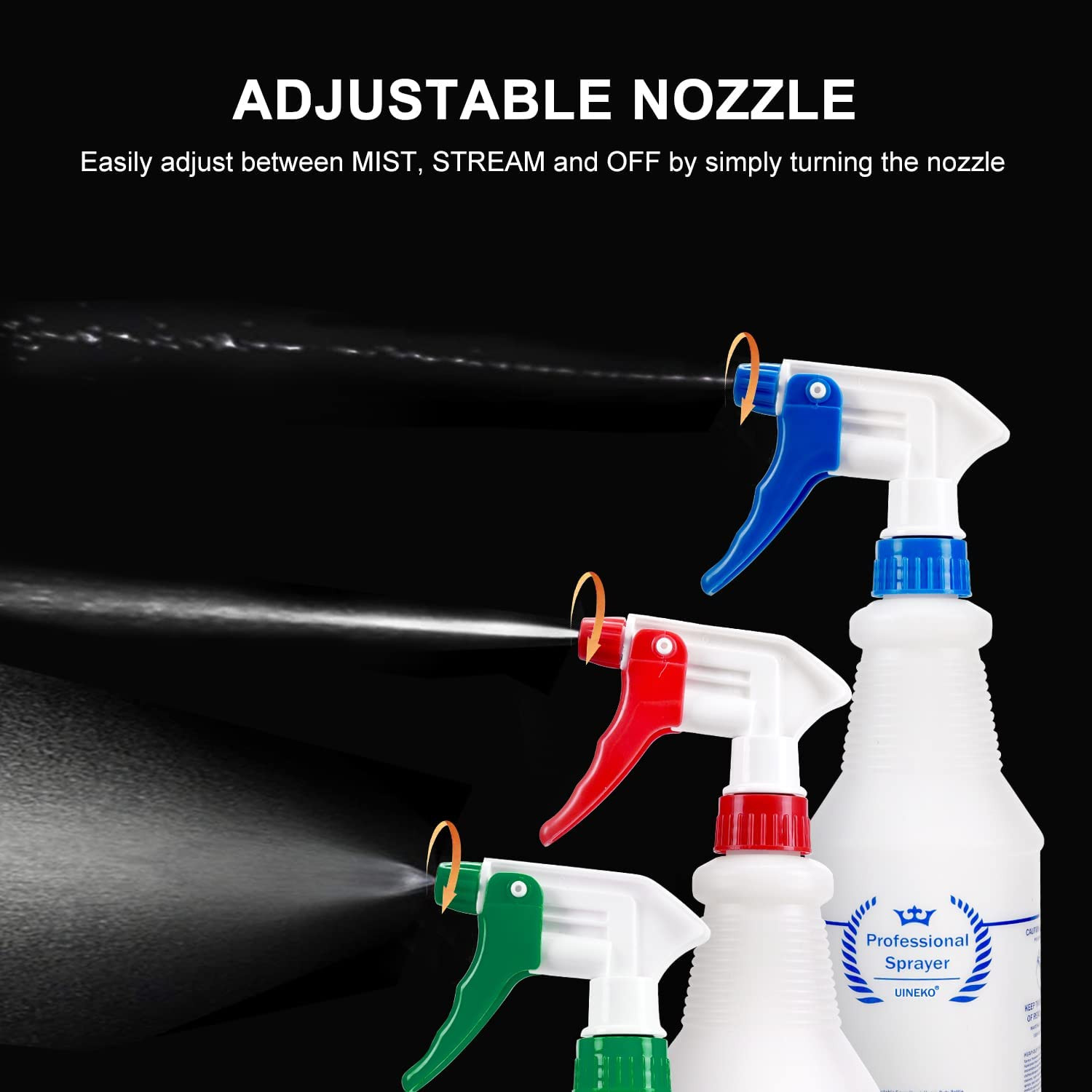 Professional Plastic Spray Bottle Leak Proof with Adjustable Nozzle 24 Oz 3 Pack