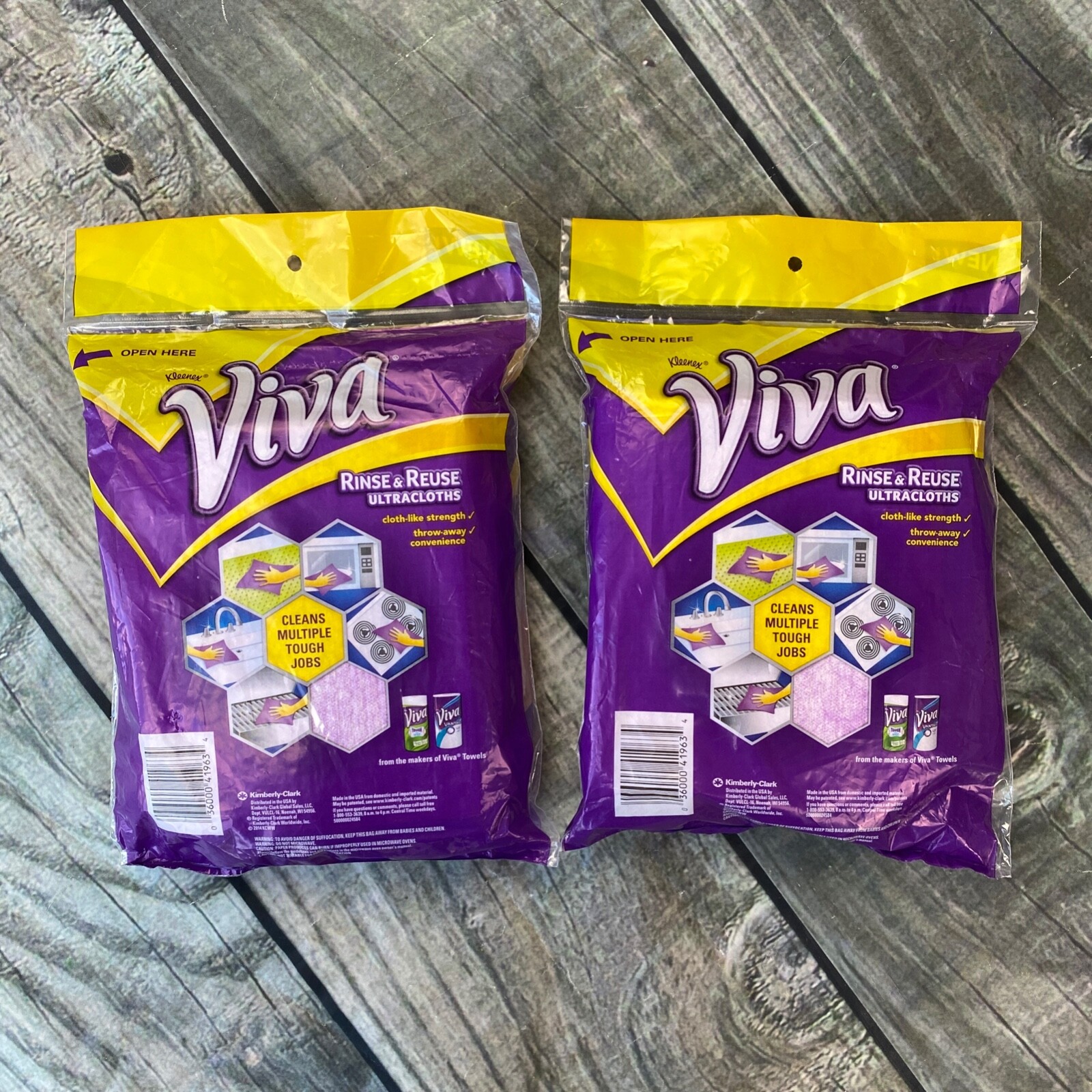 NIP Sealed Lot 2 Viva Rinse & Reuse Ultra Cloths Kleenex Purple 16 each 32 total