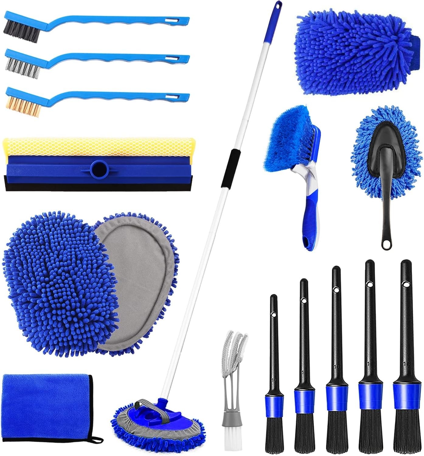 62 Inch Car Wash Brush Kit With Microfiber Chenille Head and Long Handle for