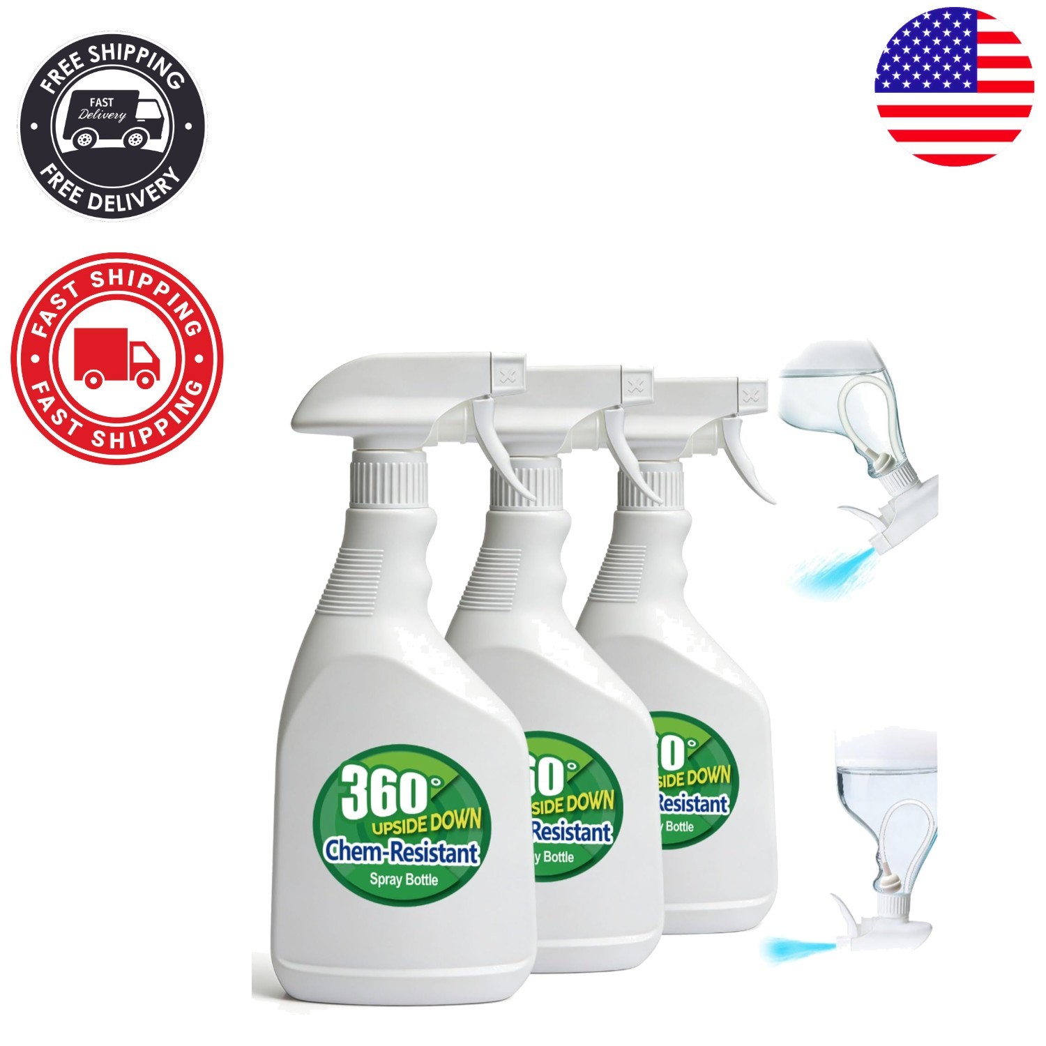 360° Versatile Spray Bottles – 3 Pack, Ideal for Household & Industrial Cleaning