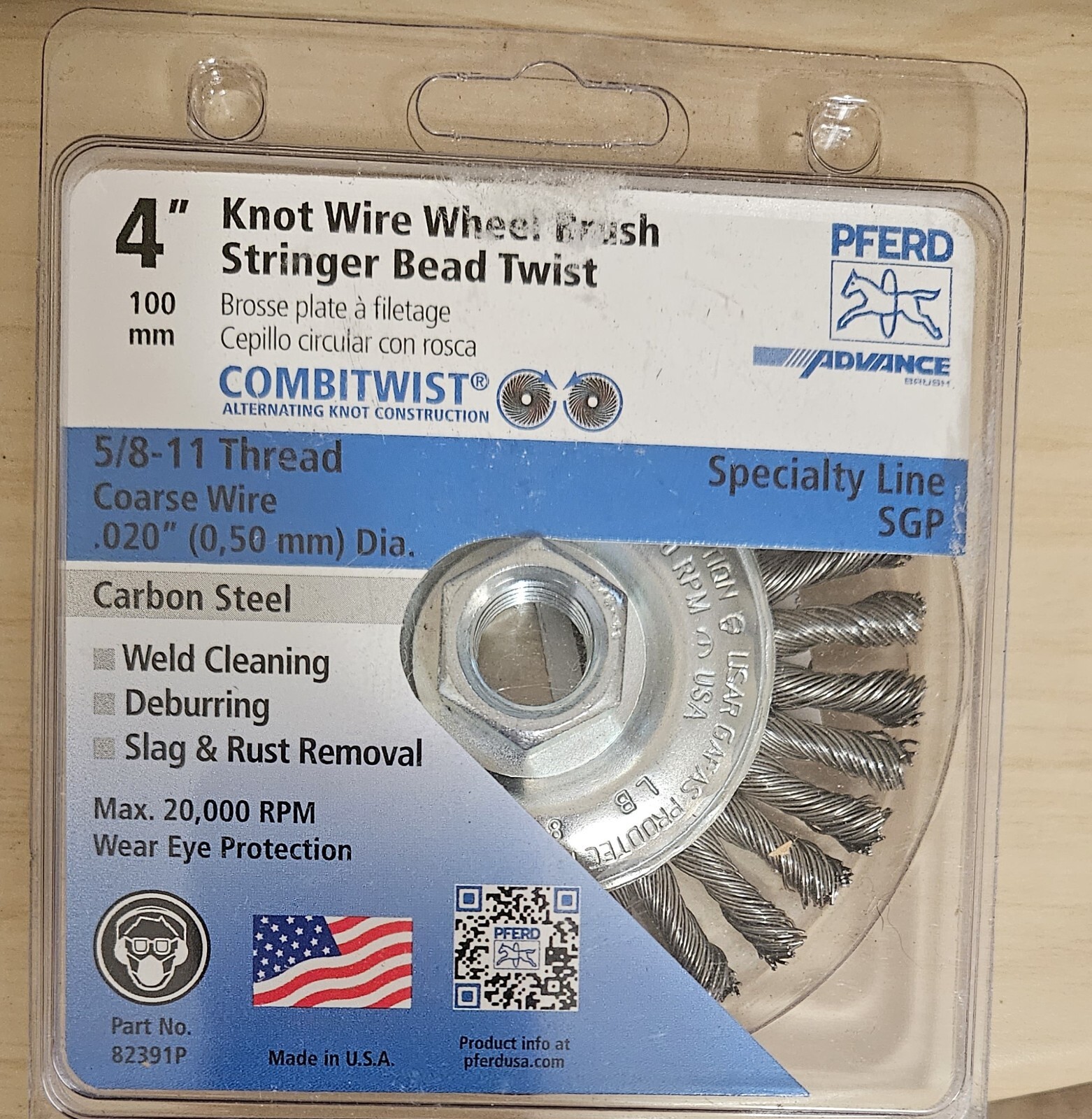 82391P 4″X5/8-11 COMBITWIST, Pferd Inc, EACH, Threaded knot wheel brushes. NEW