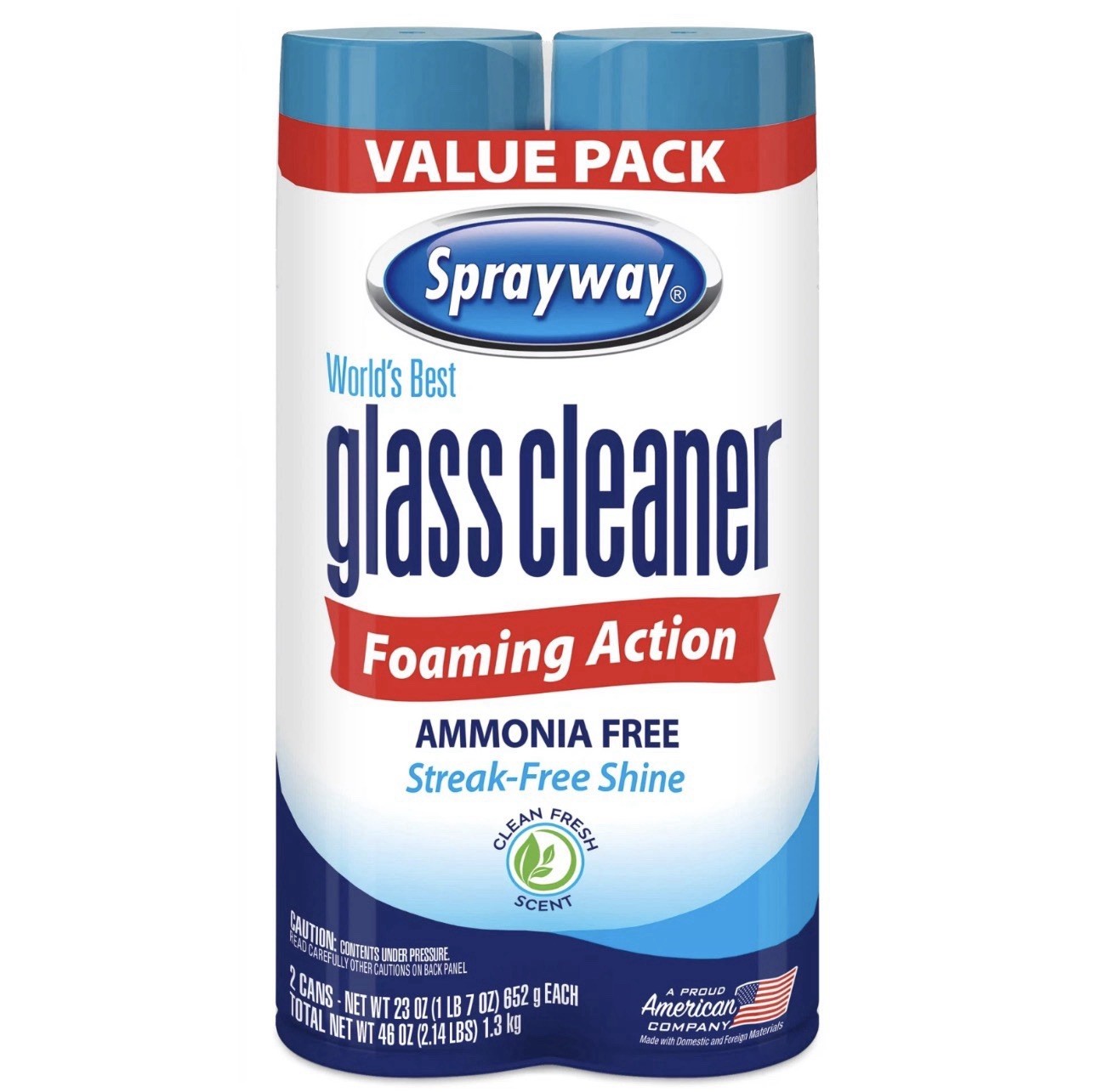 Sprayway Glass Cleaner Foaming Aerosol Spray Ammonia Free 19 Oz 2 Pack
